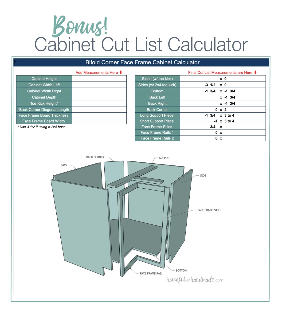 Face Frame Bifold Corner Base Cabinet Woodworking Plans