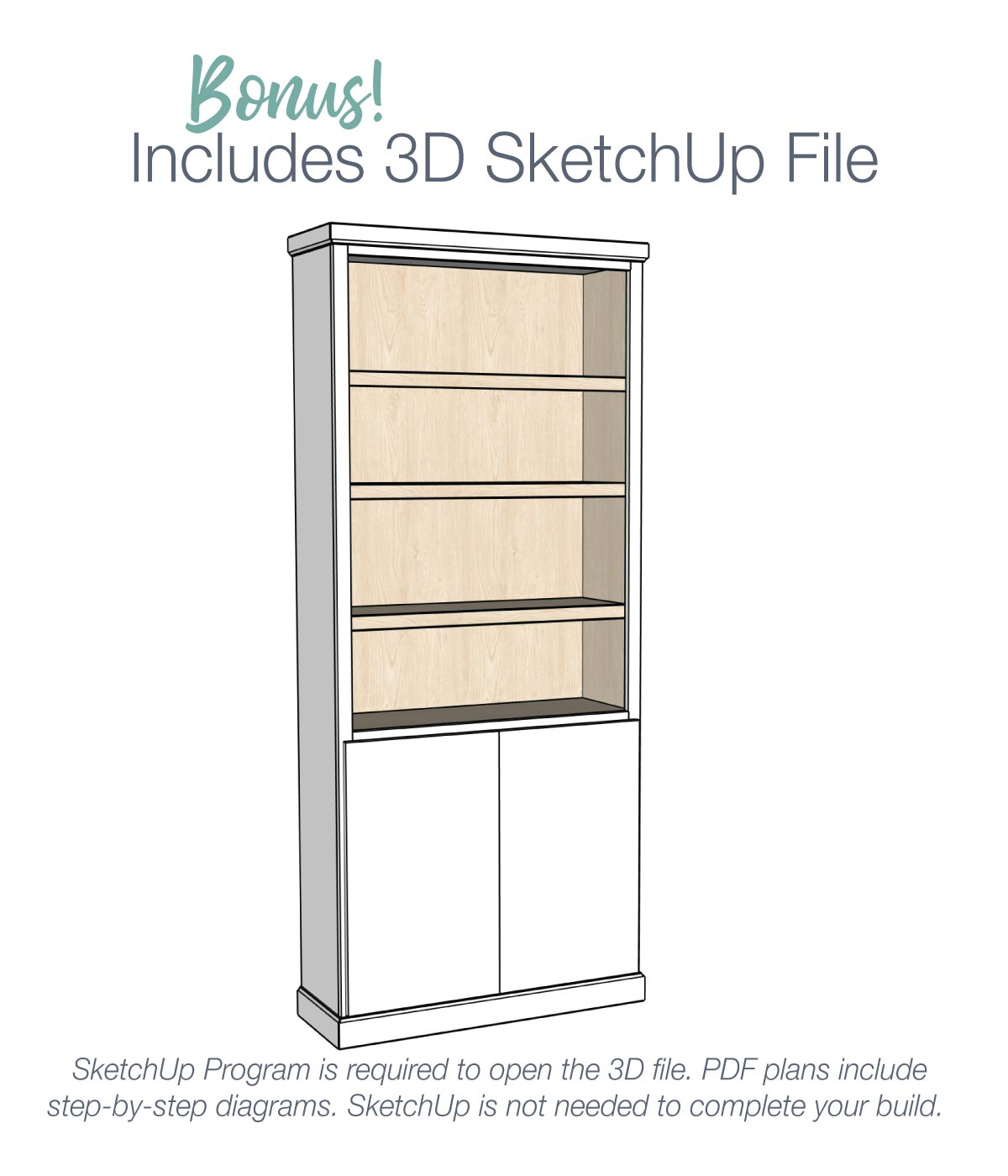 Built-in Bookcase with Lower Doors Woodworking Plans