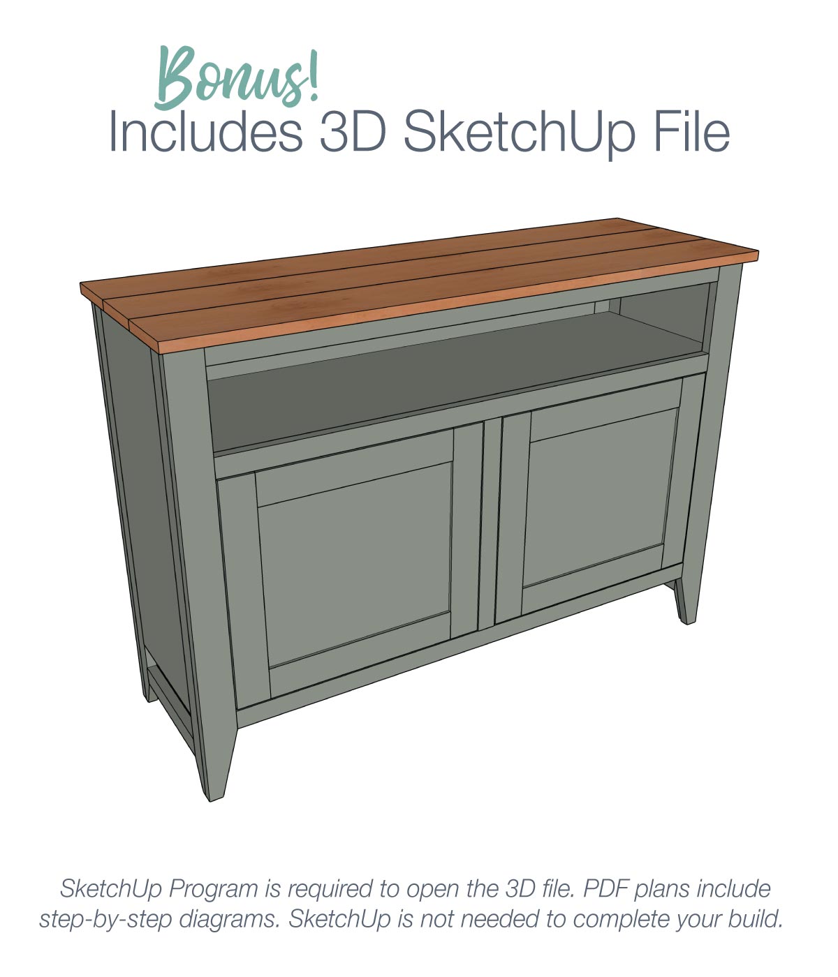 Sideboard with Platter Shelf Woodworking Plans