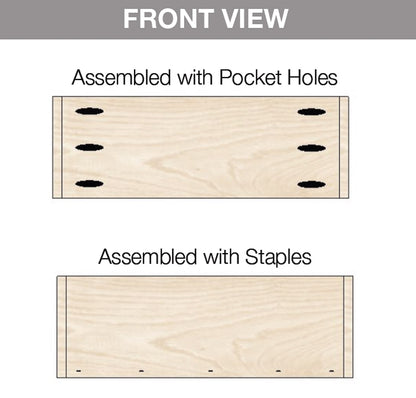 Front view of a drawer box from the printable woodworking plans. 