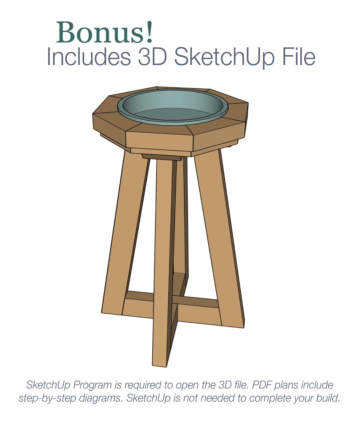 Freestanding Wood Birdbath Woodworking Plans